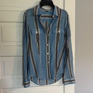 Theory Blue and White Striped Shirt